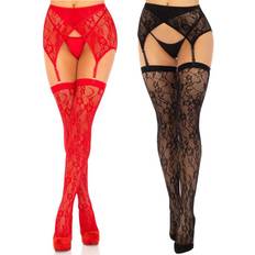 Leg Avenue Rachel Lace Thigh High and Crossover Garter Belt 2 pcs