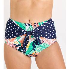 Clothing Calypsa Women's High Waisted Bikini Bottom With Front Tie Tropical views/navy polka dot Medium