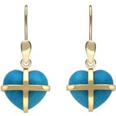 Topaz Earrings C. W. Sellors 9ct Gold Turquoise Cross Heart Drop Earrings Gold