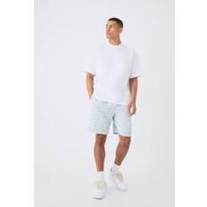 Nachtwäsche boohooMAN Oversized Extended Neck T-shirt And Jacquard Shorts Set - Blue