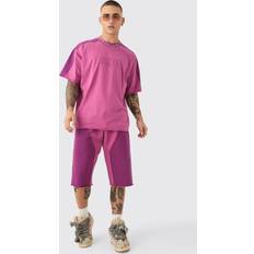 Hosen & Shorts boohooMAN Oversized Applique T-Shirt And Jort Set - Pink