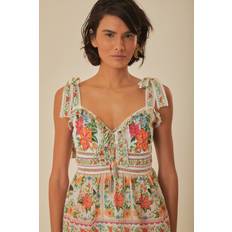 Pleats Blouses Farm Rio Bloom Garden Crochet Detail Peplum Top