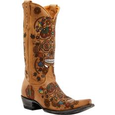 Old Gringo Women's Cavalier Skull and Floral Burnished Tall Western Leather Boot Beige/Khaki