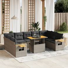 Kunstrattan Lounge-Sets vidaXL 10-tlg Garten-Sofagarnitur mit Kissen Grau Lounge-Set