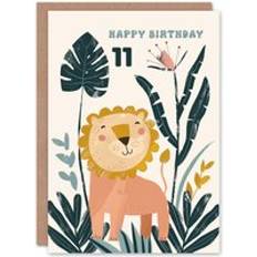 Cheap Cards & Invitations ARTERY8 11th Birthday Card Cute Happy Lion Jungle Flowers Kids Age 11 Year Old Child For Son Daughter Girl Boy Happy Card Green One Size