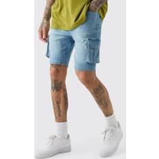 Shorts boohooMAN Mens Tall Skinny Stretch Cargo Denim Shorts In Light Wash White