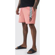 5XL Badehosen boohooMAN Plus Homme Slogan Printed Swim Shorts - Pink