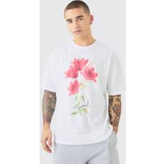 Blumen Oberteile boohooMAN Oversized Blurred Floral Print T-shirt - White