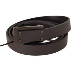 Costume National Dark Brown Leather Logo Buckle Belt