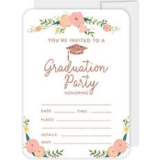 Rose Gold Cards & Invitations Andaz Press Andaz Press Graduation Invitations with Envelopes, 5x7-inch, Pink Peach Roses with Rose Gold Glitter, 24-Pack, Junior High School College University Masters PhD Grad Party Invites