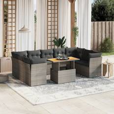 Kunstrattan Lounge-Sets vidaXL 10-tlg Garten-Sofagarnitur mit Kissen Grau Lounge-Set