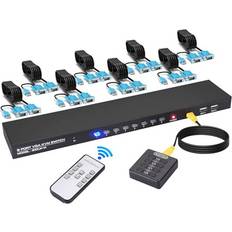 DGODRT VGA KVM Switch 8 in 1 out, DGODRT KVM VGA Selector 8 port for 8 Computers Sharing 1 Monitor and 4 USB 2.0 Devices Keyboard Mouse Printer, 8 KVM Cables