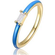 Children Rings Genevive GigiGirl Kids/Teens Sterling Silver 14k Gold Plated With Colored Enamel Slim Stacking Ring Blue