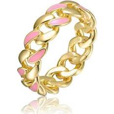 14k - Children Rings Rachel Glauber GigiGirl Teens 14k Gold Plated With Pink Enamel Inlay Chunky Stiff Chain Ring Pink