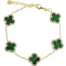 Beaverbrooks Yellow Gold Plated Cubic Zirconia Malachite Clover Bracelet Silver/Gold Plated/G