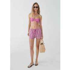 Blommiga Shorts Mango Vävda Shorts Med Randigt Mönster - Rosa