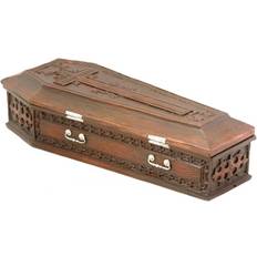 Brown Jewelry Storage YTC Summit International Brown Vampire Coffin Casket with Cross Jewelry Trinket Box