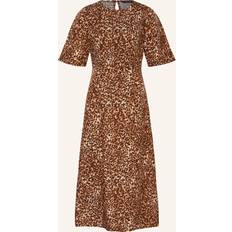 Brown Dresses Whistles Womens Veda Animal-print Short-sleeve Linen-blend Midi Dress