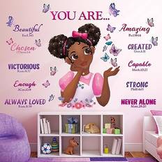 Black Interior Decorating Decowall SG2-2315 Black Girl Magic Stickers Inspirational Quotes Butterfly