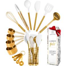 Stackable Kitchen Utensils Styled Settings White and Vintage Gold Kitchen Utensil 15pcs