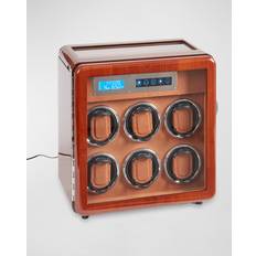 Brown Watch Winders Bey-Berk Wood 6-Watch Winder and 4-Watch Storage Case