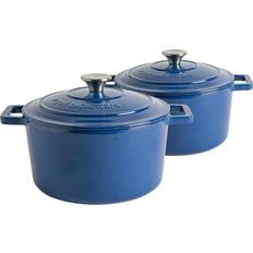 Cast Iron Cookware Sets Argon Tableware Cast Iron Shallow Enameled Midnight Blue Cookware Set with lid 2 Parts