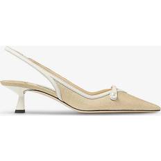 Jimmy Choo Heels & Pumps Jimmy Choo Womens Tural/latte Amita Leather and Raffia Slingback Heels