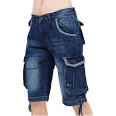 Crosshatch Mens denim shorts 3/4 long cotton summer casual slim fit half pants