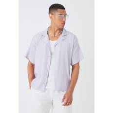 Purple Shirts boohooMAN Mens Short Sleeve Boxy Satin Shirt Purple