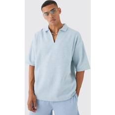 Hemden boohooMAN Overhead V Neck Geo Textured Shirt - Blue