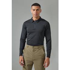 Golf - Musta Polo paidat boohooMAN Active Long Sleeve Golf Slim Fit Polo - Black