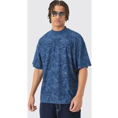 boohooMAN Oversized Burnout Towelling Jacquard T-shirt - Navy