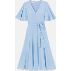 Knee Length Dresses - XXS Lafayette 148 New York Flutter-Sleeve Stretch Georgette Midi Dress BLUE OASIS XX-Large