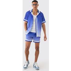 boohooMAN Mens Oversized Ombre Short Sleeve Satin Shirt & Short Set Blue