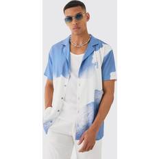 Mies - Ylisuuri Paidat boohooMAN Oversized Revere Cloud Short Sleeve Shirt - Blue