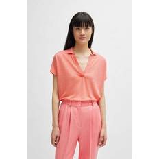 Long Blouses BOSS Linen-blend Top With Johnny Collar