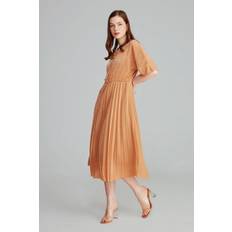 Gusto Womens Pleated Evening Dress Gold
