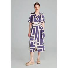 Gusto Womens Printed Long Wrap Dress With Belt Navy