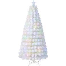 Costway 6/7 Feet Pre-Lit Fiber Optic White Snow-Flocked Christmas Tree