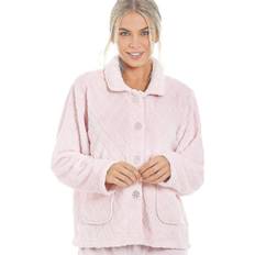 Camille Outerwear Camille Womens Supersoft Light Pink Button Front Diamond Print Bed Jacket Womens Supersoft Light Pink Button Front Diamond Print Bed Jacket