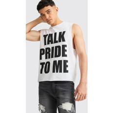 5XL - Mies Topit boohooMAN Mens Oversized Boxy Talk Pride To Me Distressed Tank White