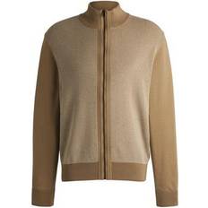 Brown - Men Cardigans BOSS Zip-up Cardigan In Wool With Mixed Structures