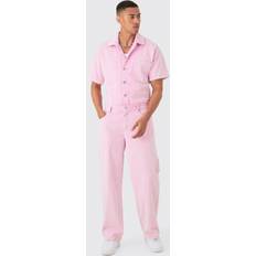 Men - Pink Jumpsuits & Overalls boohooMAN Mens Relaxed Acid Wash Corduroy Boilersuit In Pink