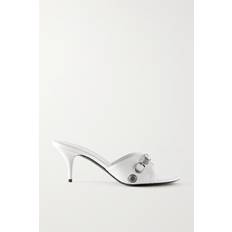 Balenciaga Højhælede sko Balenciaga Cagole Embellished Leather Mules - White