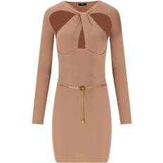 Elisabetta Franchi Knitted Dress with Twist Neck - Nude