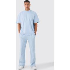 Housut boohooMAN Oversized Extended Neck Heavy T-Shirt And Jogger Set - Light Blue