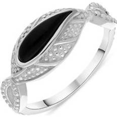 Jewellery C. W. Sellors Sterling Silver Whitby Jet Marquise Beaded Edge Ring Silver