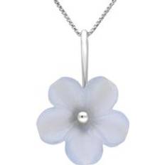 Quartz Necklaces C. W. Sellors Sterling Silver Blue Chalcedony Tuberose 22mm Desert Rose Necklace Silver