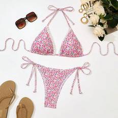 Shein Bikinis Shein Women Floral Print Halter Neck Bikini Set For Vacation