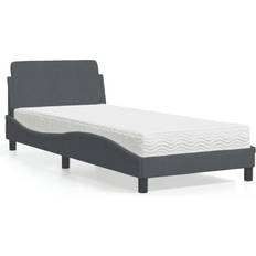 200cm Bedpakketten Homie Bed Met Matras Fluweel Donkergrijs 90x200 cm